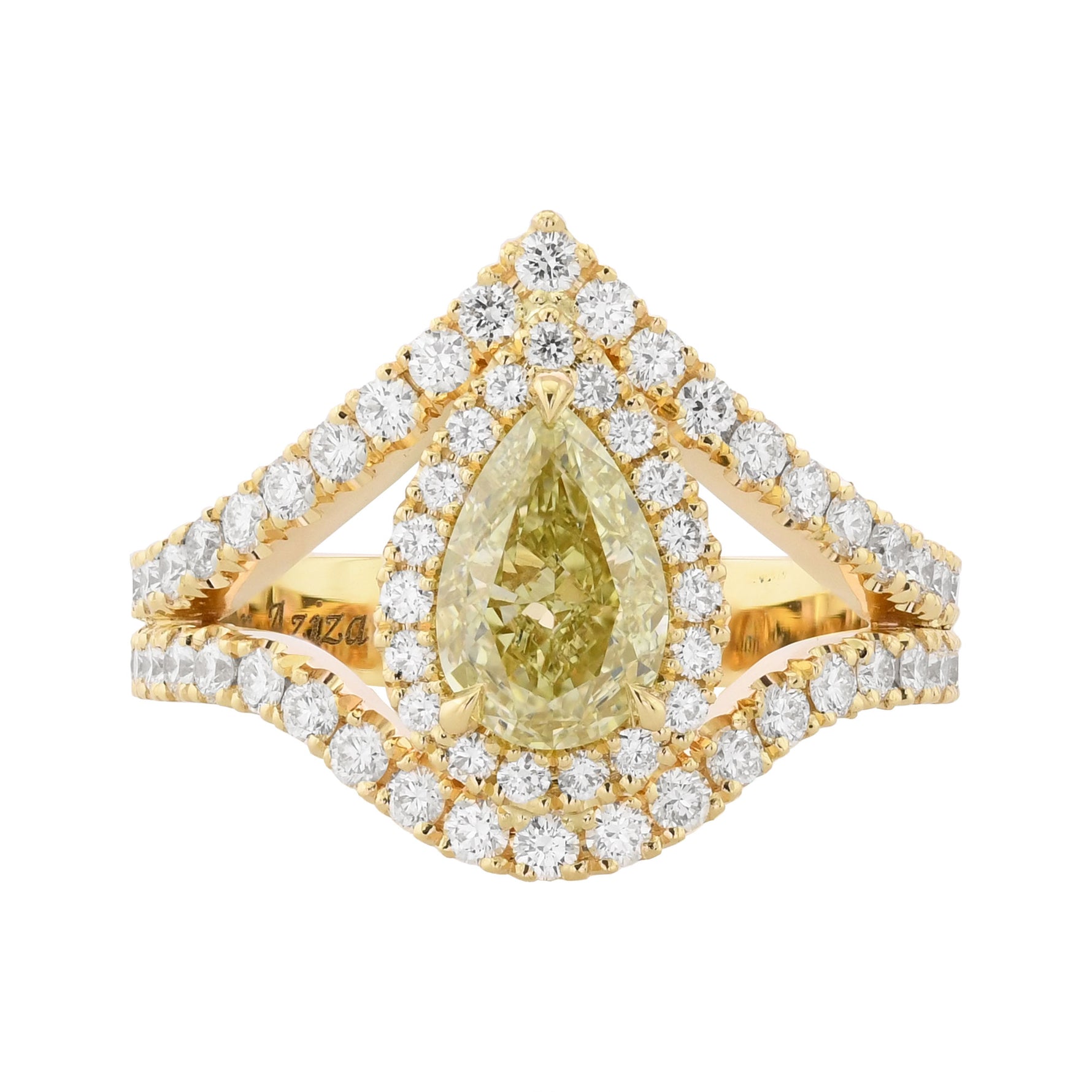 Fancy Brownish Greenish Yellow Pear Halo Diamond Ring