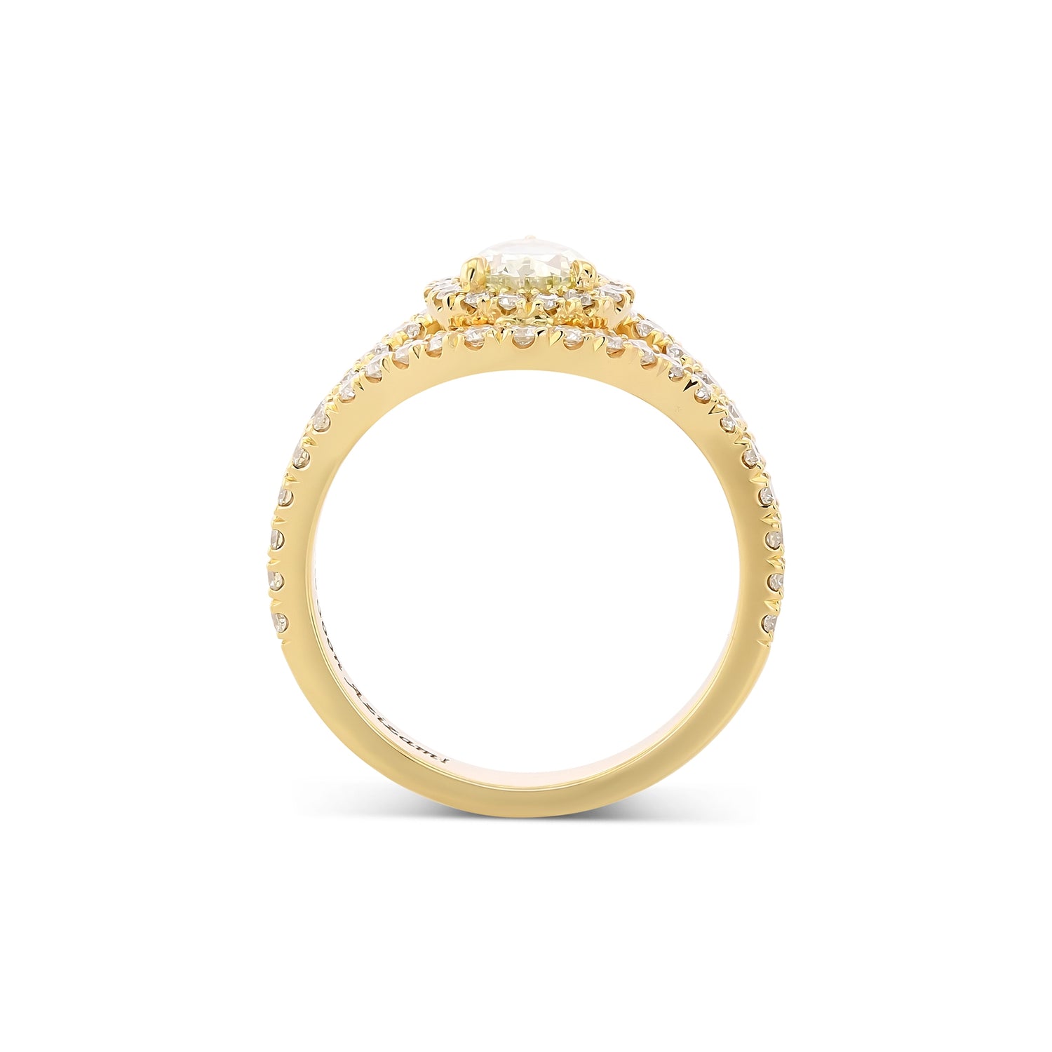 Fancy Brownish Greenish Yellow Pear Halo Diamond Ring