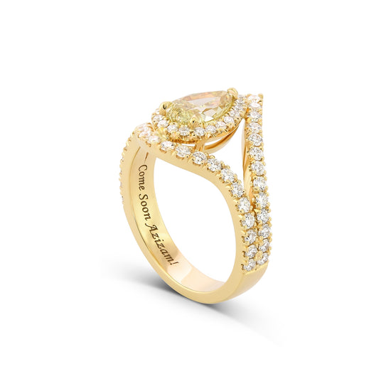 Fancy Brownish Greenish Yellow Pear Halo Diamond Ring