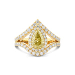 Fancy Brownish Greenish Yellow Pear Halo Diamond Ring