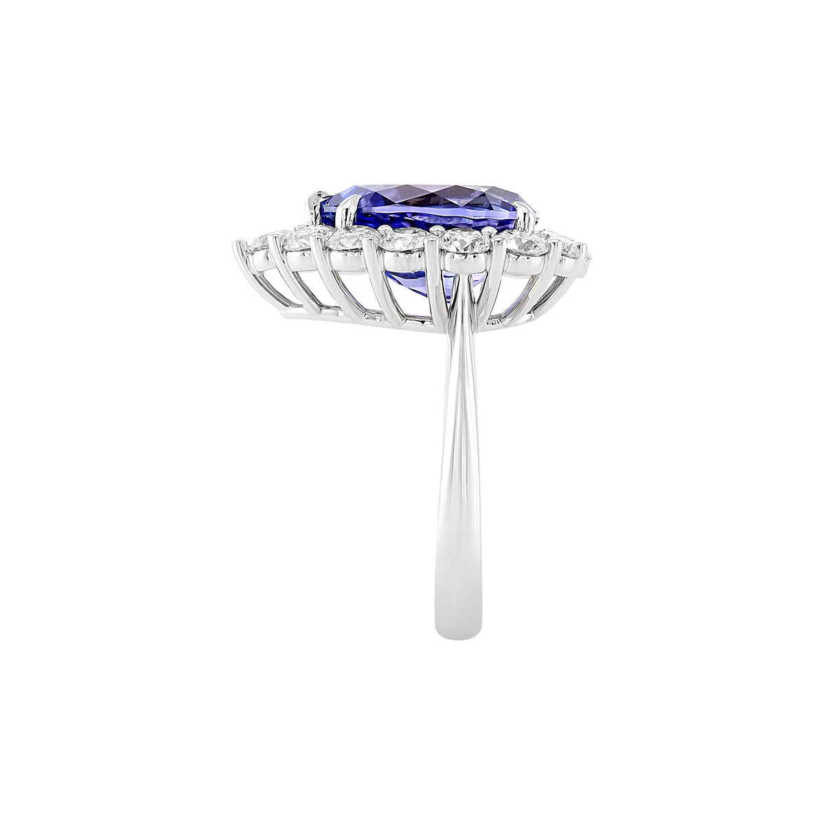 Pear Tanzanite and Diamond Halo Ring
