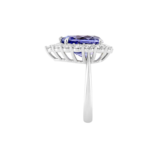 Pear Tanzanite and Diamond Halo Ring