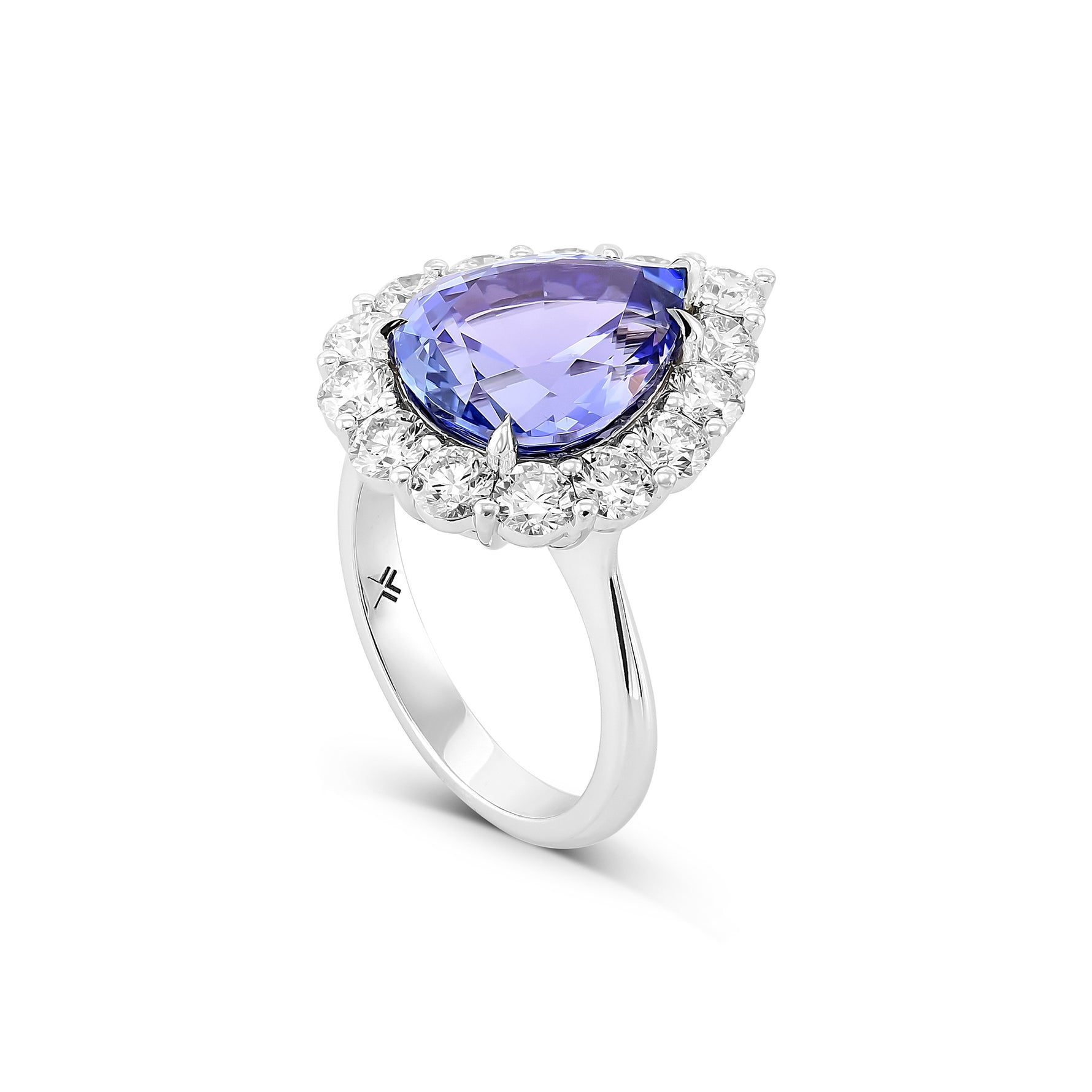 Pear Tanzanite and Diamond Halo Ring