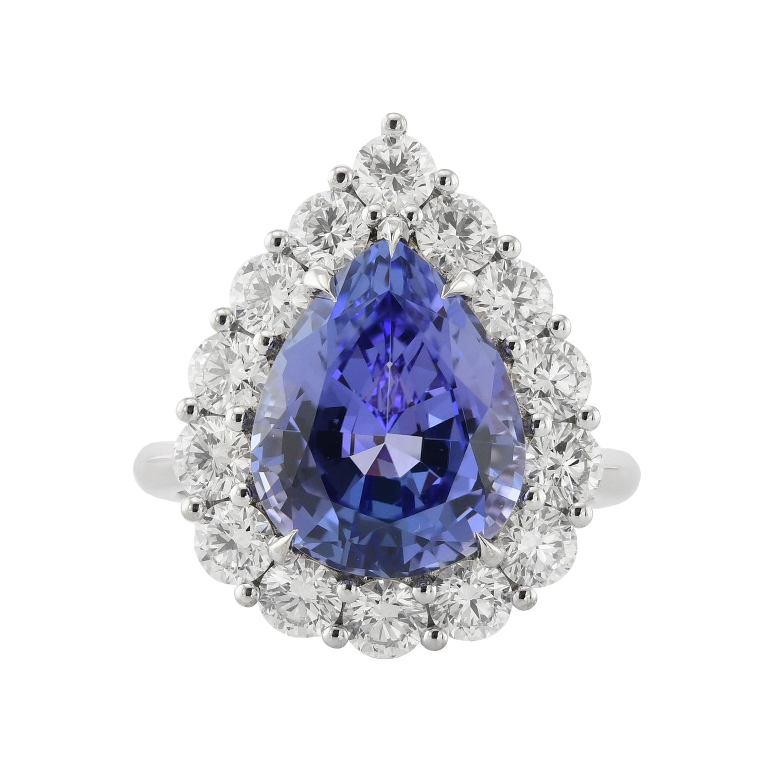 Pear Tanzanite and Diamond Halo Ring