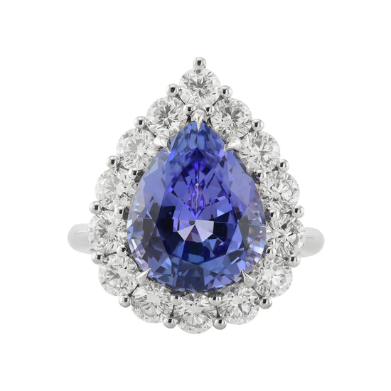 Pear Tanzanite and Diamond Halo Ring