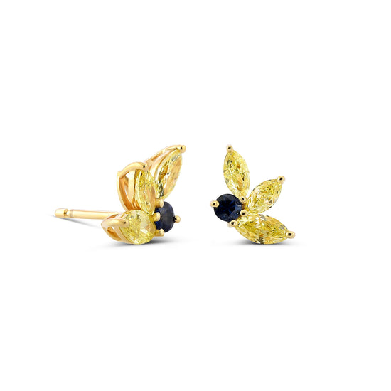 Blue Sapphire and Fancy Intense Yellow Marquise Couture Diamond Earrings