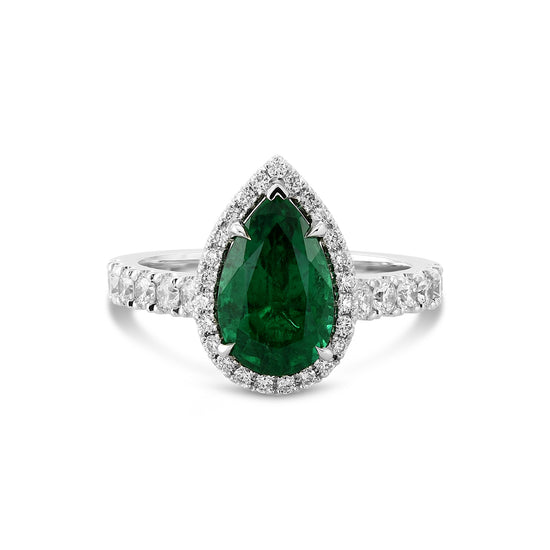 Pear Shape Emerald Halo Ring
