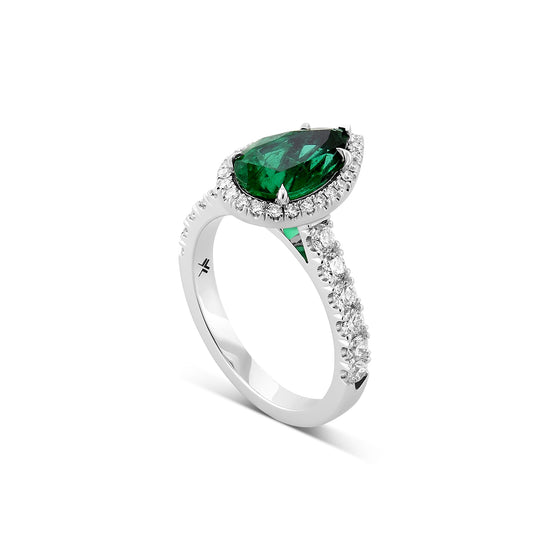 Pear Shape Emerald Halo Ring