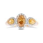 Fancy Vivid Yellowish Orange Three-stone Halo Diamond Ring
