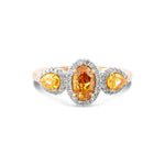 Fancy Vivid Yellowish Orange Three-stone Halo Diamond Ring