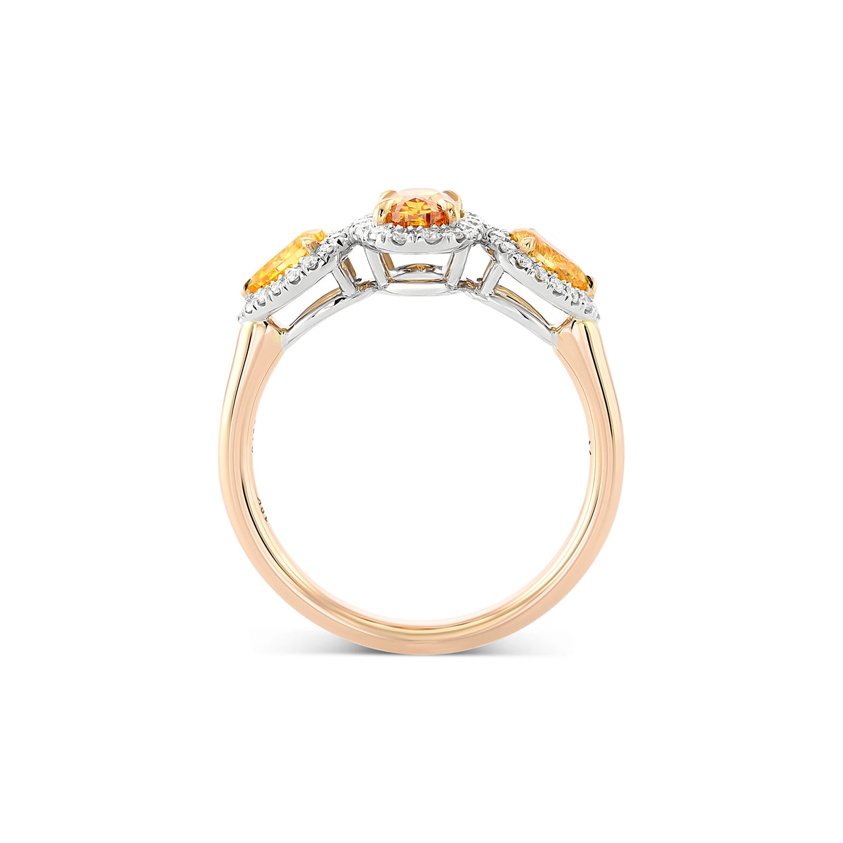 Fancy Vivid Yellowish Orange Three-stone Halo Diamond Ring