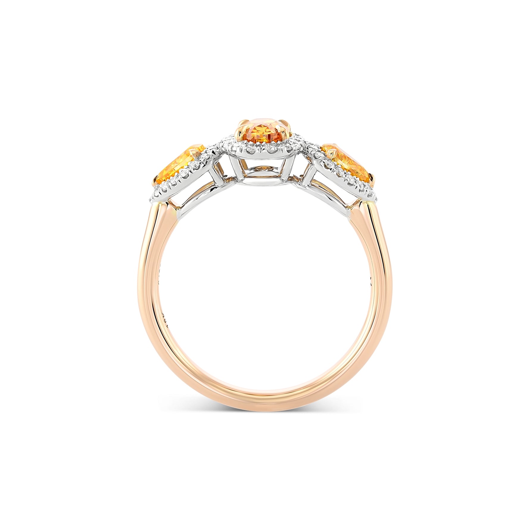 Fancy Vivid Yellowish Orange Three-stone Halo Diamond Ring