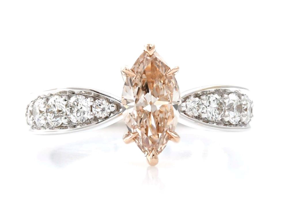 Fancy Yellow Brown Marquise Bow Shank Diamond Ring