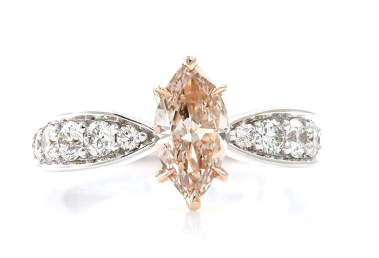 Fancy Yellow Brown Marquise Bow Shank Diamond Ring