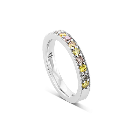 Milgrain Multicolored Diamond Stackable Band Ring