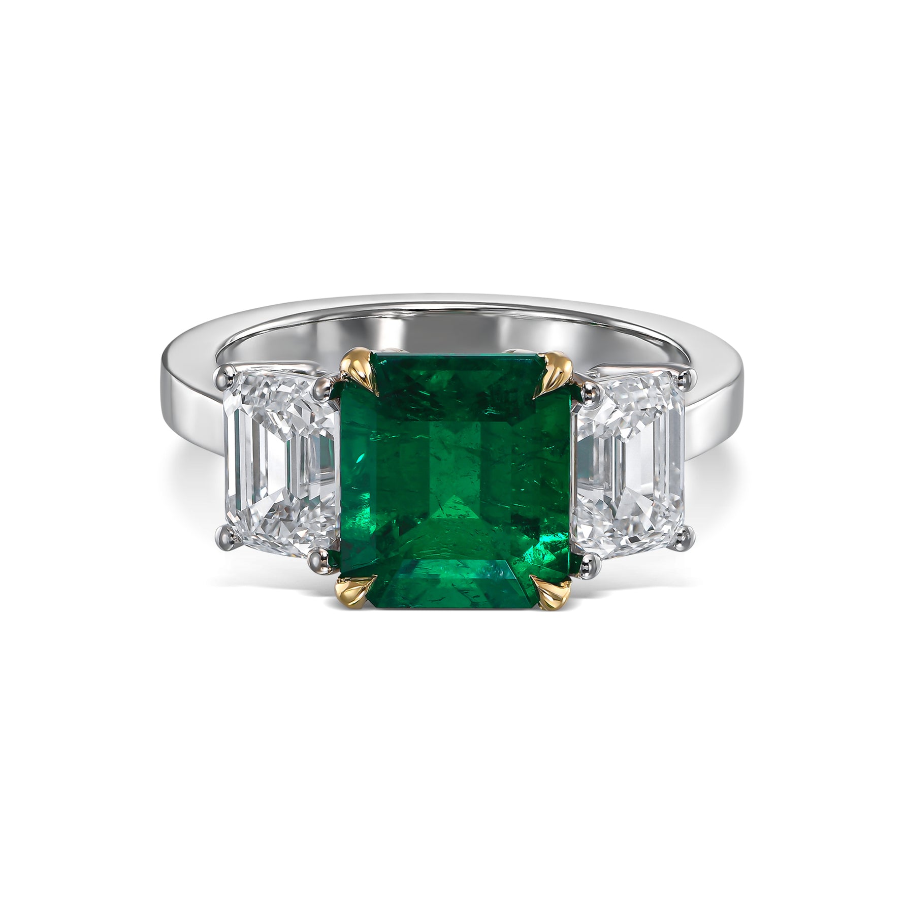 Colombian Emerald and Diamond Three-stone Ring