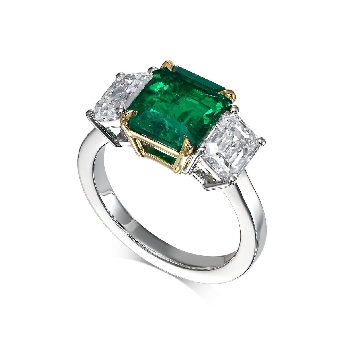 Colombian Emerald and Diamond Three-stone Ring