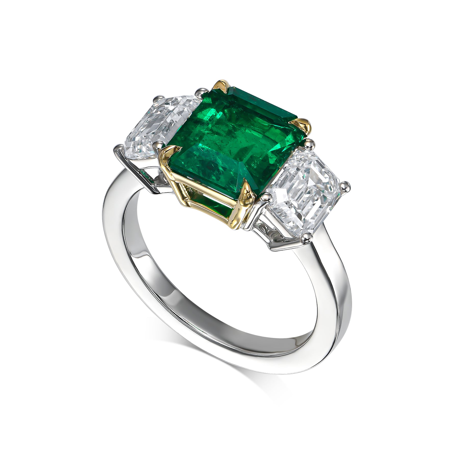 Colombian Emerald and Diamond Three-stone Ring