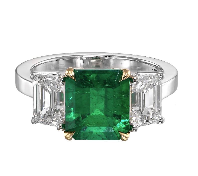 Colombian Emerald and Diamond Three-stone Ring