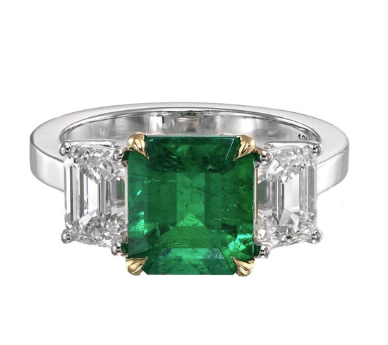 Colombian Emerald and Diamond Three-stone Ring