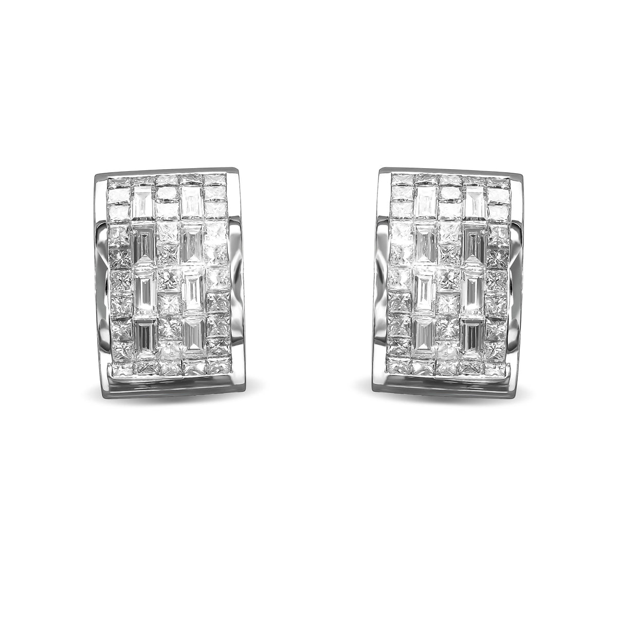  Princess and Baguette Colorless Diamond Hoop Earrings 
