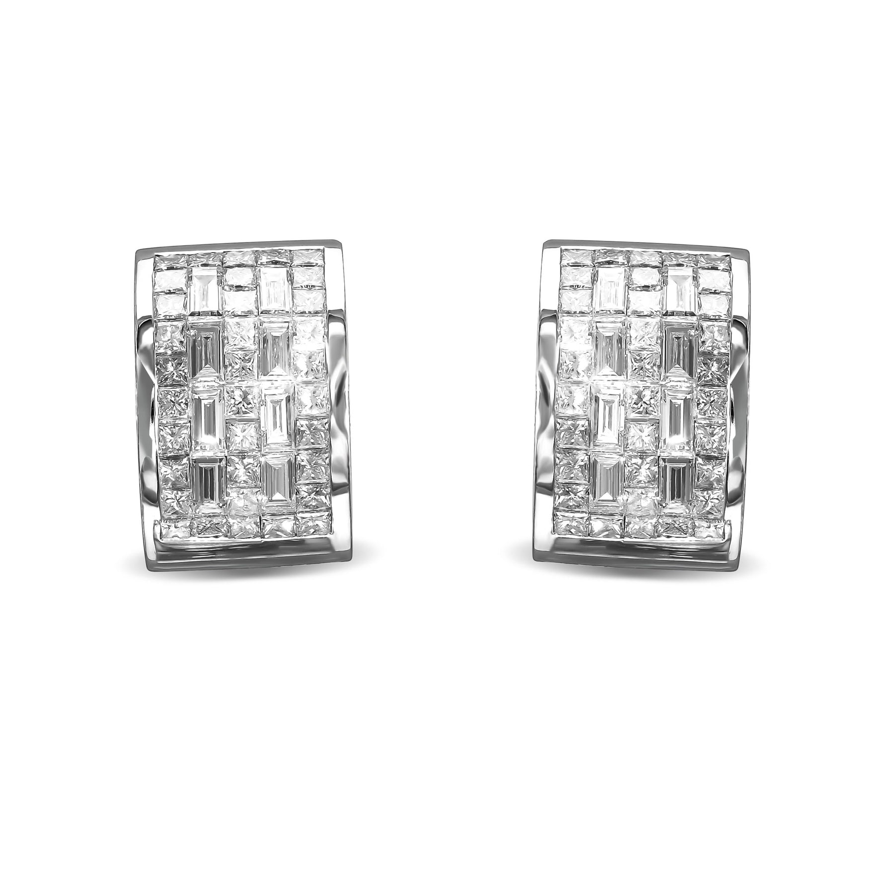  Princess and Baguette Colorless Diamond Hoop Earrings 