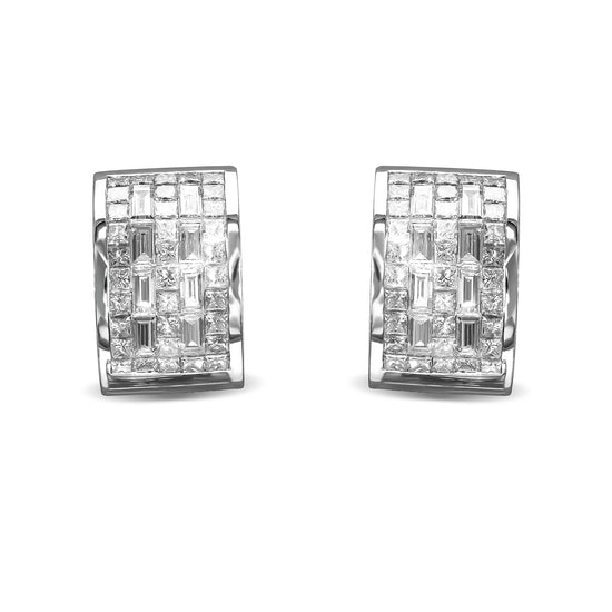  Princess and Baguette Colorless Diamond Hoop Earrings 