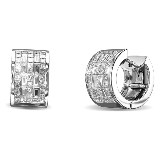  Princess and Baguette Colorless Diamond Hoop Earrings 