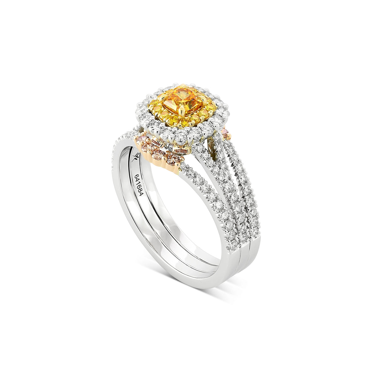 Fancy Intense Orange Yellow Diamond Double Halo Ring