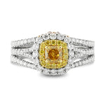 Fancy Intense Orange Yellow Diamond Double Halo Ring