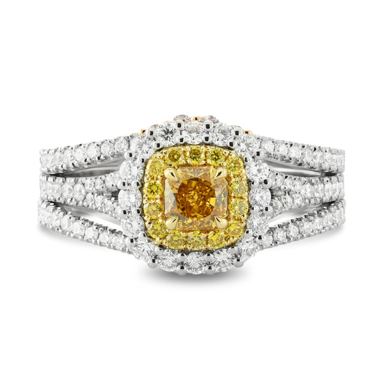 Fancy Intense Orange Yellow Diamond Double Halo Ring