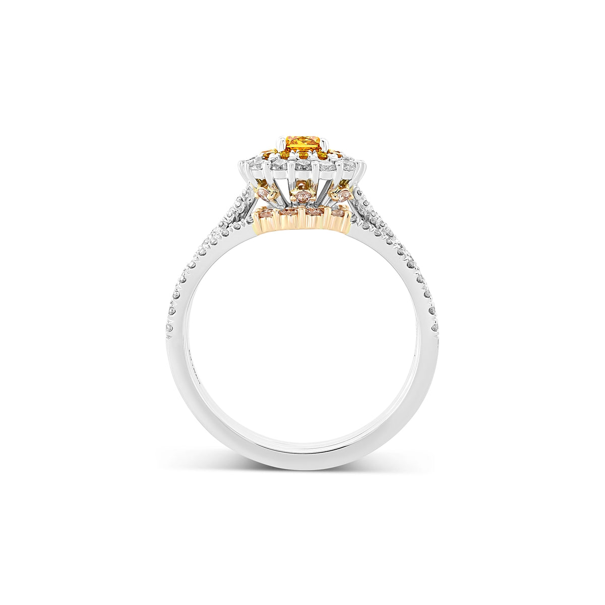 Fancy Intense Orange Yellow Diamond Double Halo Ring
