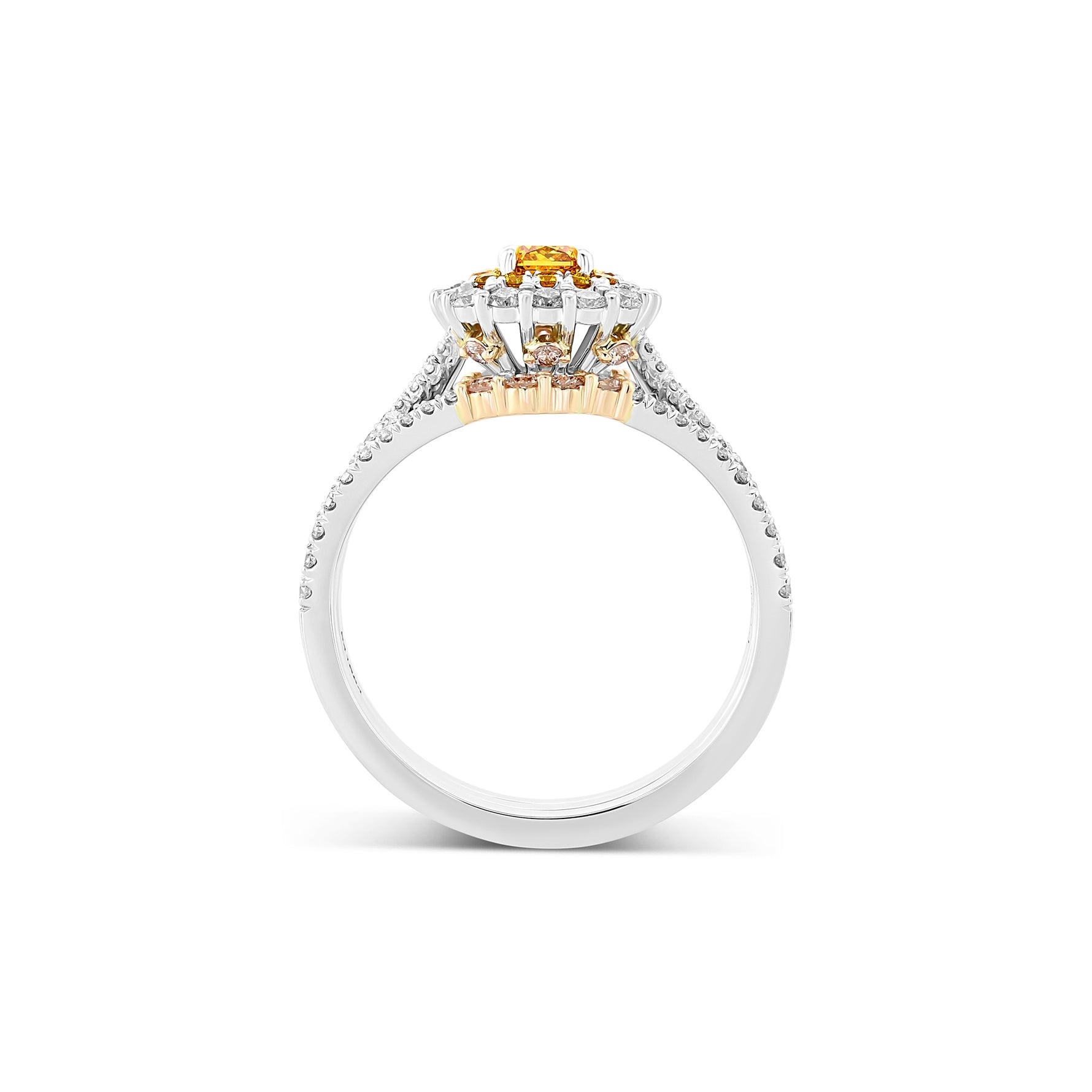 Fancy Intense Orange Yellow Diamond Double Halo Ring