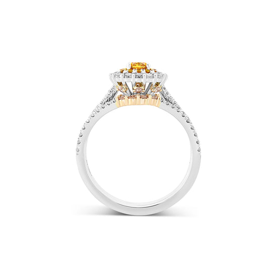 Fancy Intense Orange Yellow Diamond Double Halo Ring