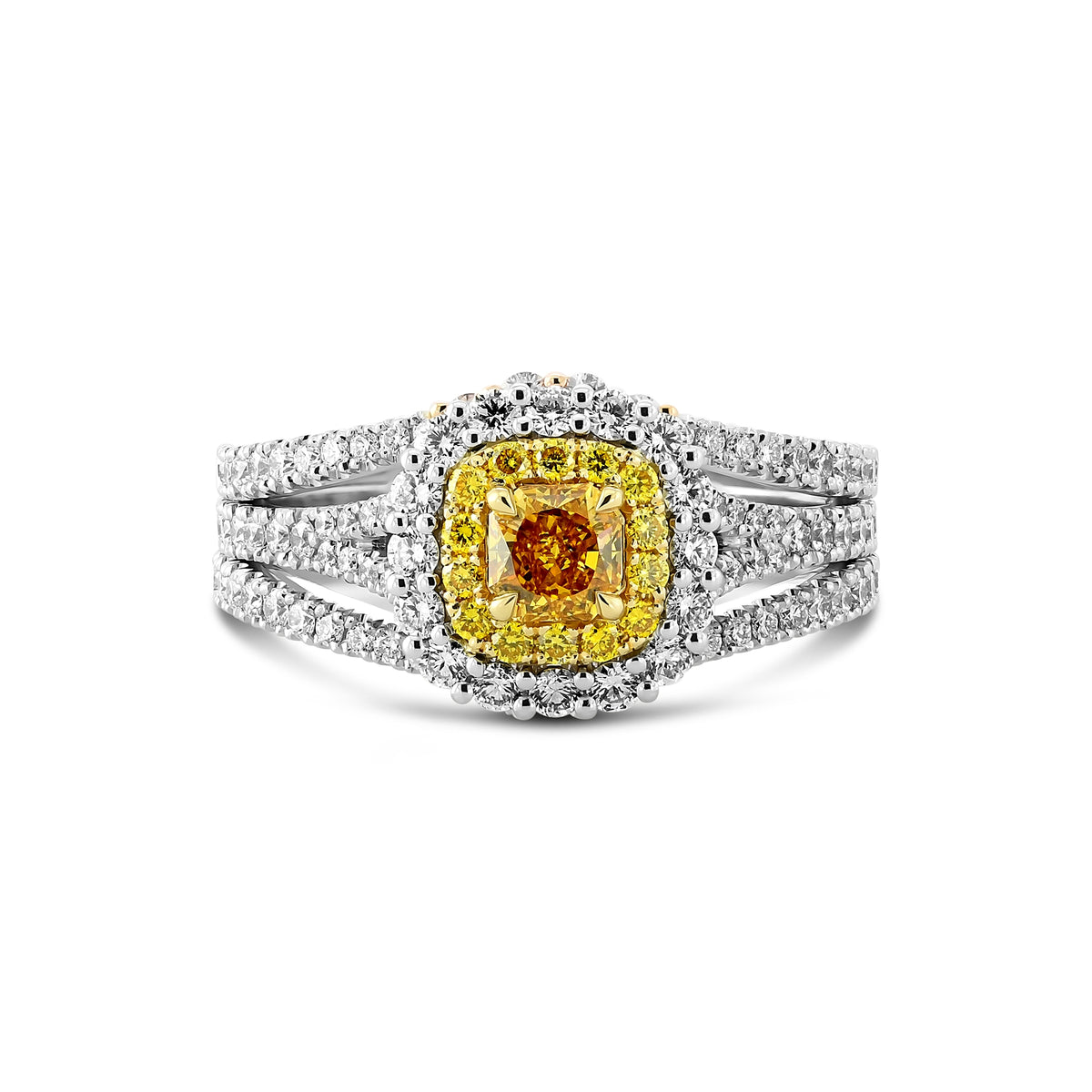 Fancy Intense Orange Yellow Diamond Double Halo Ring