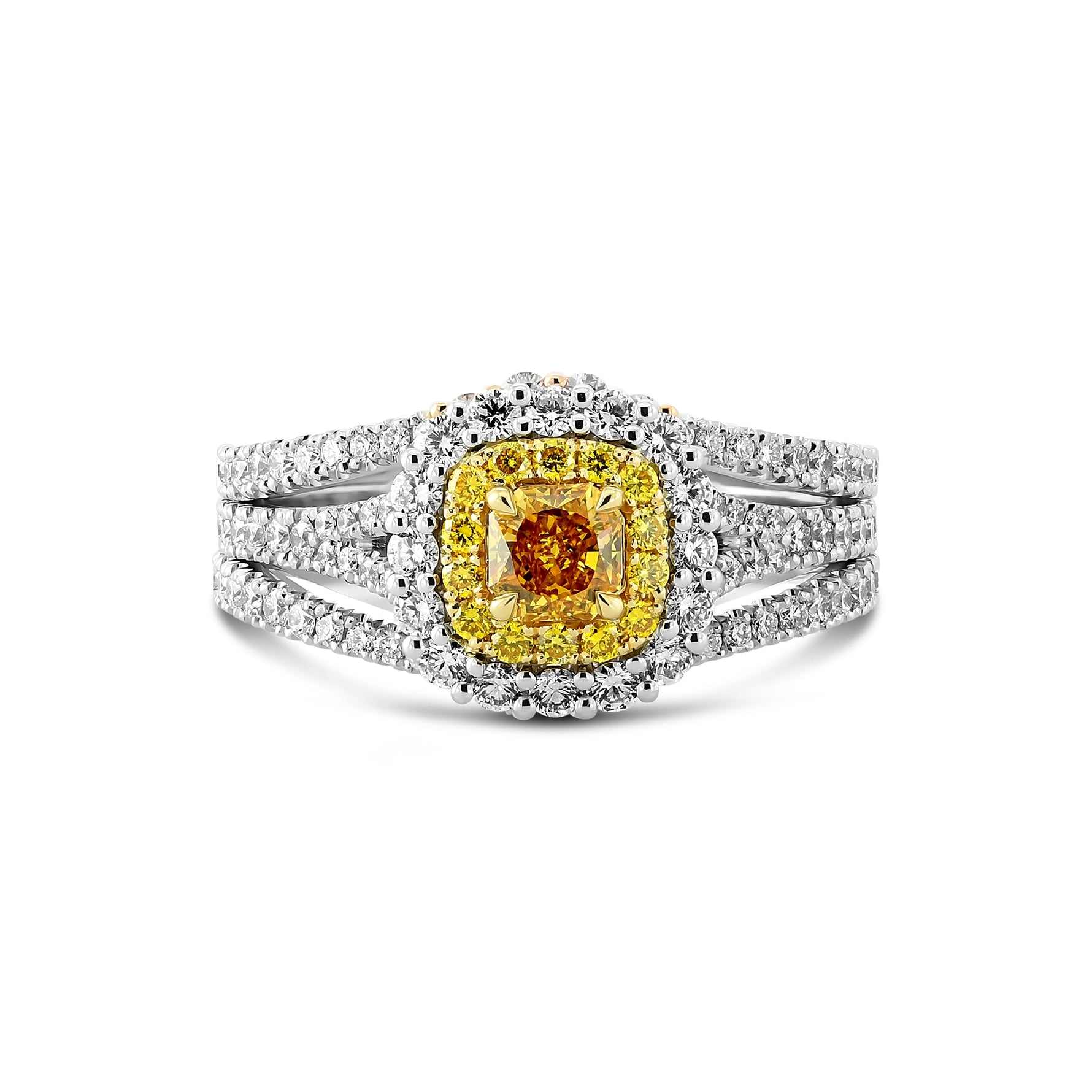 Fancy Intense Orange Yellow Diamond Double Halo Ring
