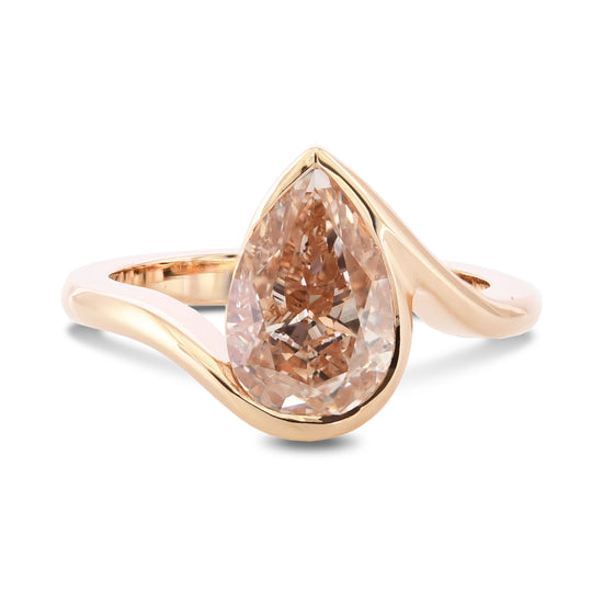 Fancy Brown Pink Pear Diamond Solitaire Ring
