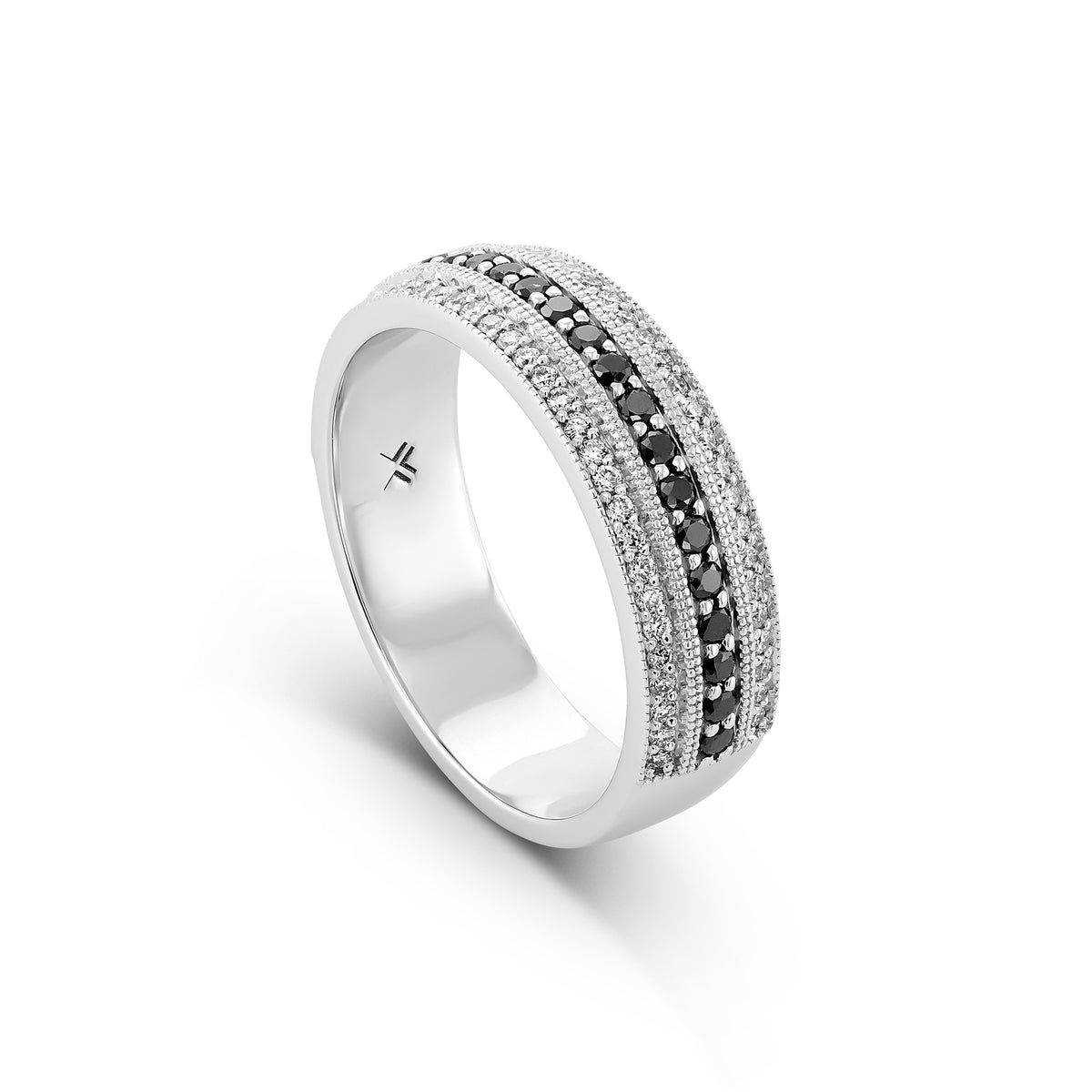 Wide Black Diamond Milgrain Band Ring