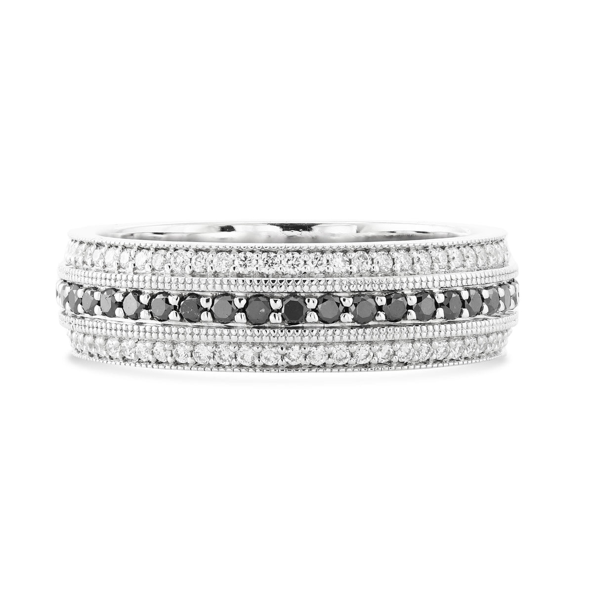 Wide Black Diamond Milgrain Band Ring