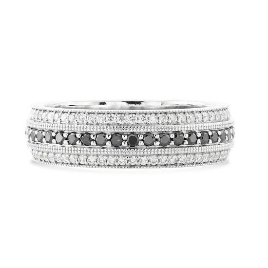 Wide Black Diamond Milgrain Band Ring
