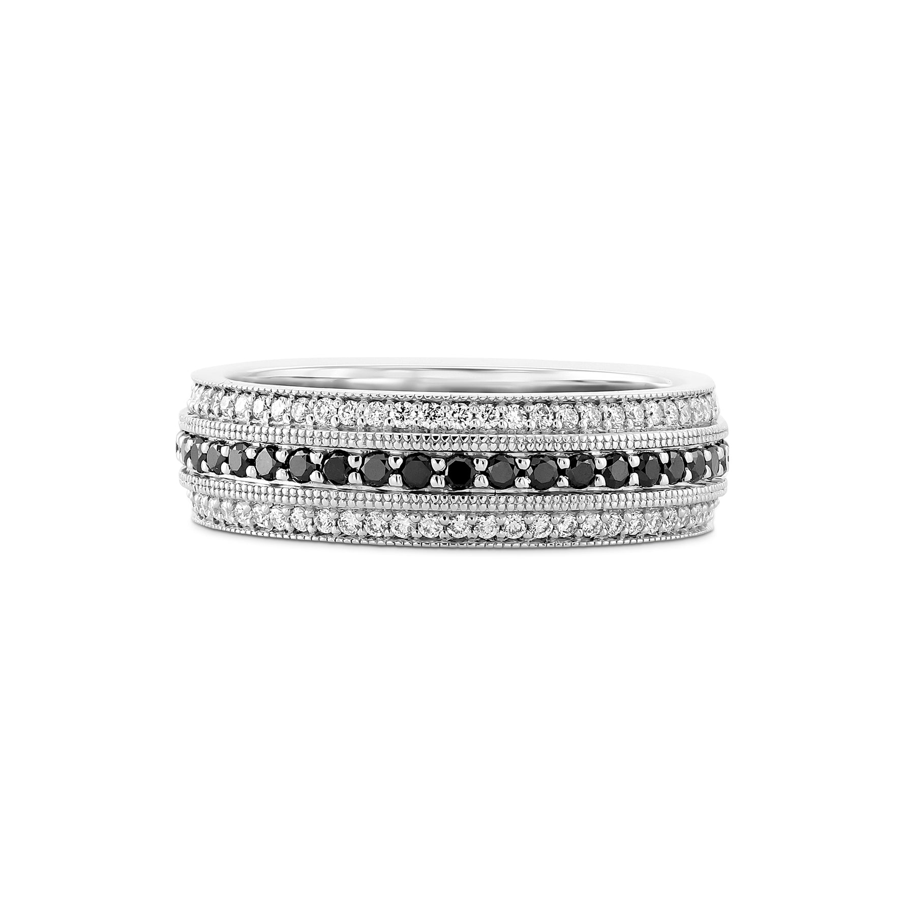 Wide Black Diamond Milgrain Band Ring