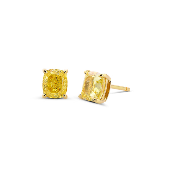 Fancy Intense Yellow Cushion Diamond Stud Earrings