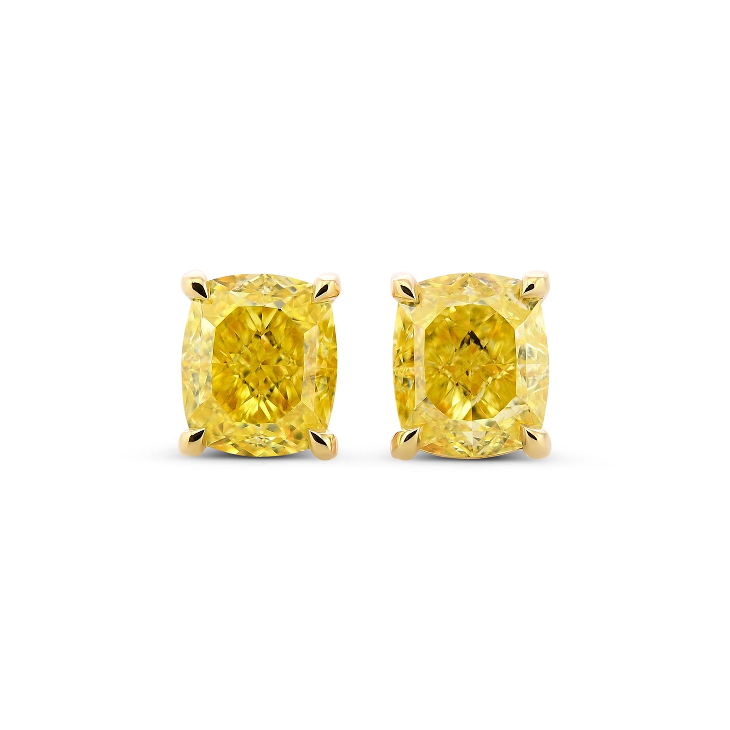 Fancy Intense Yellow Cushion Diamond Stud Earrings