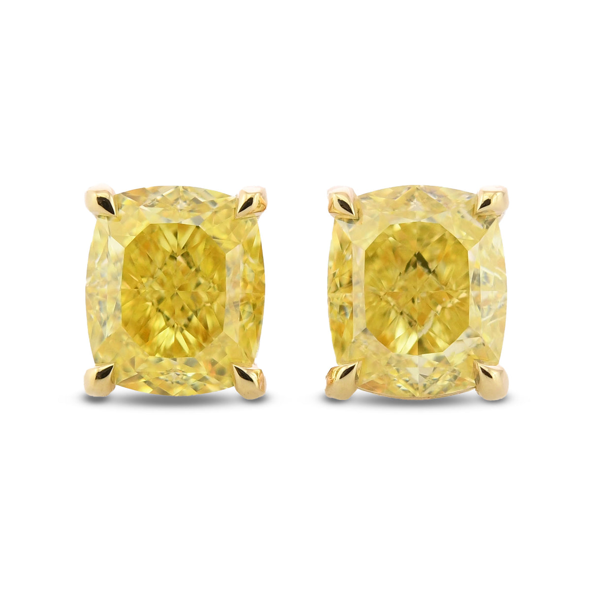 Fancy Intense Yellow Cushion Diamond Stud Earrings