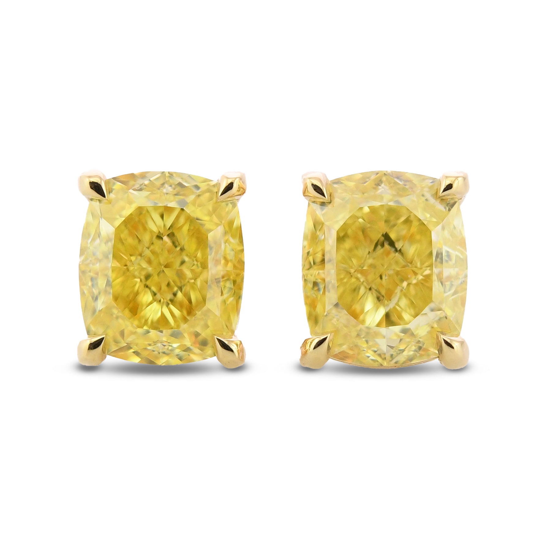 Fancy Intense Yellow Cushion Diamond Stud Earrings