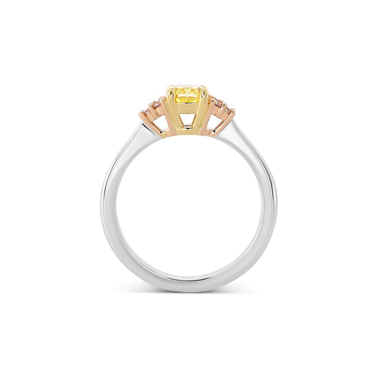 Fancy Intense Yellow Cushion & Pink Diamond Side Stone Ring