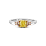 Fancy Intense Yellow Cushion & Pink Diamond Side Stone Ring