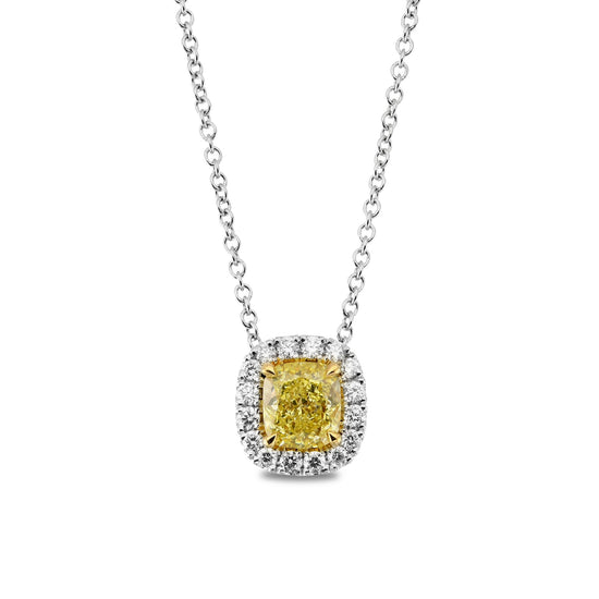 Fancy Yellow Cushion Halo Diamond Pendant