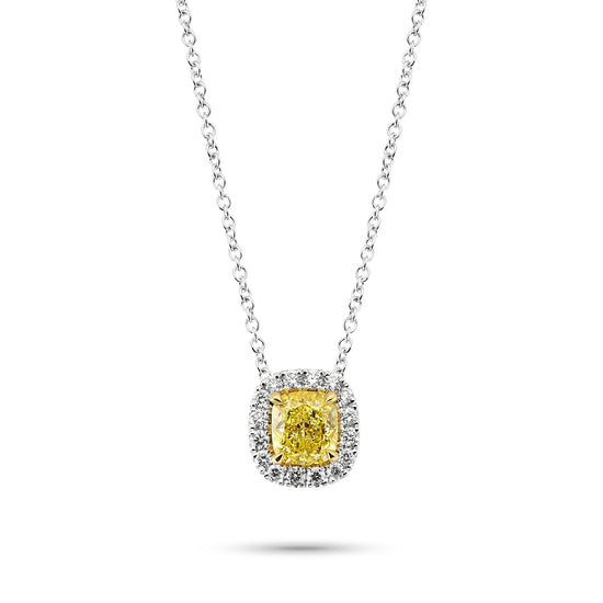 Fancy Yellow Cushion Halo Diamond Pendant