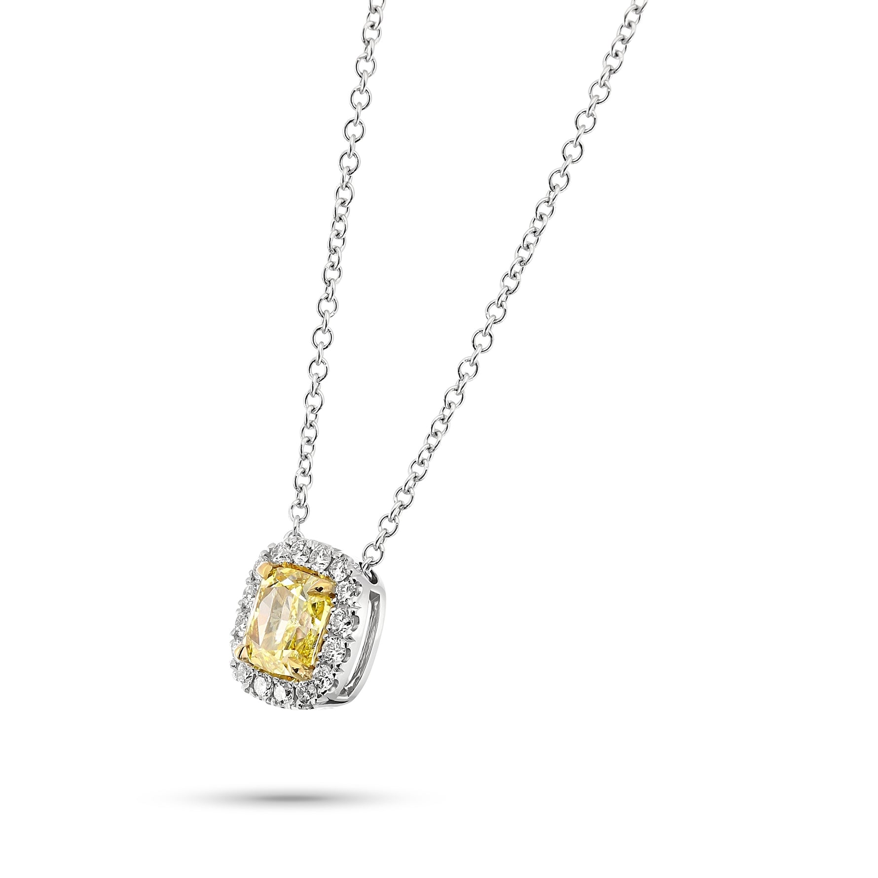 Fancy Yellow Cushion Halo Diamond Pendant